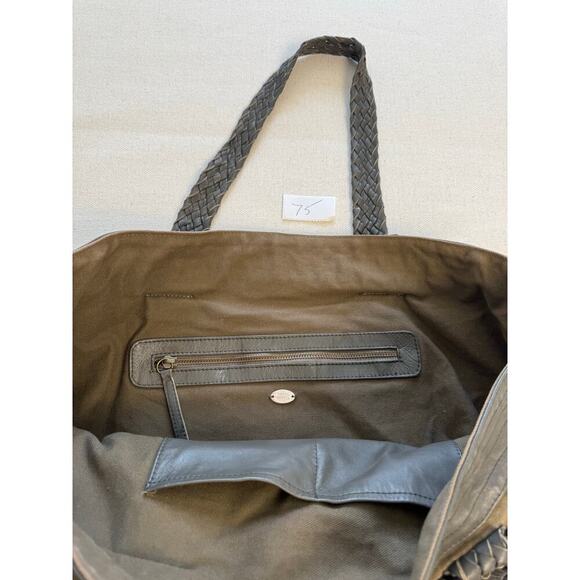 EUC Ambre Babzoe Canvas  Lamb Leather Tote Bag Braided Leather Straps Brown Gray - Picture 8 of 12
